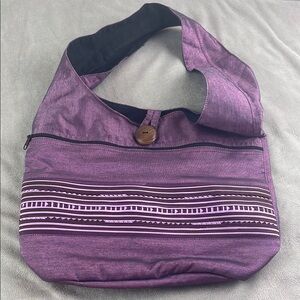 Purple Thailand Fabric Bag Wooden Button Detail